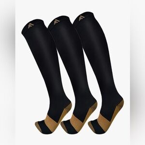 Copper Compression Knee High Socks Circulation Support Black 2 Pack